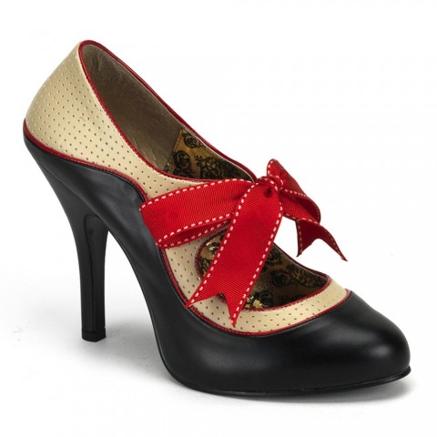 Zapatos combinados en beige picado con rojo y negro - Bordello Tempt-27