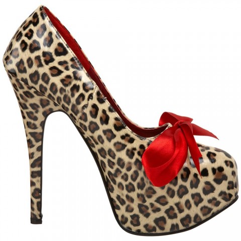 Zapatos Pin Up Bordello de leopardo con plataforma y lacito - Teeze-12-BN-CP