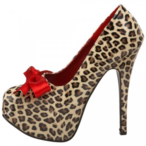 Zapatos Pin Up Bordello de leopardo con plataforma y lacito - Teeze-12-BN-CP