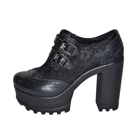 Zapatos botines negros de estilo Oxford con hebillas