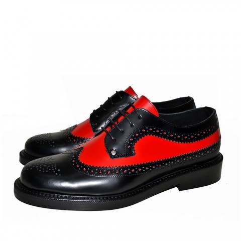 Zapatos Oxford de piel hechos a mano en negro y rojo