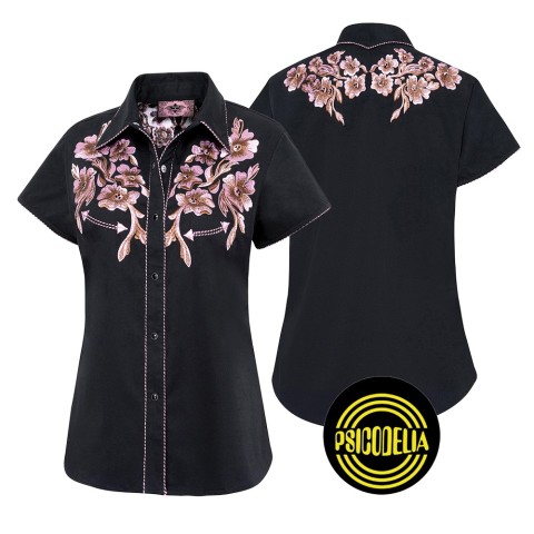 Camisa negra con bordados de flores - Leann