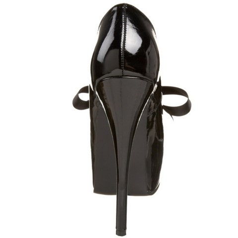 Zapatos Pin Up negros de charol con plataforma y lacito - Bordello Teeze-12