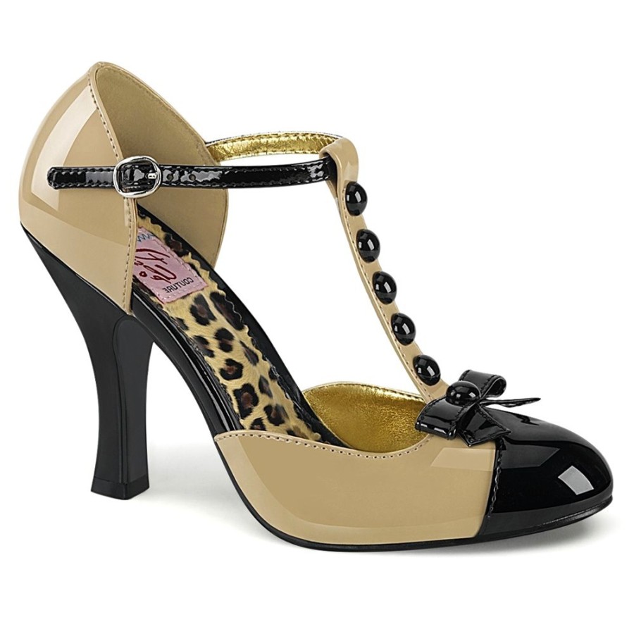 Zapatos Pin up Couture en negro y beige con botones y lazo - Smitten-10