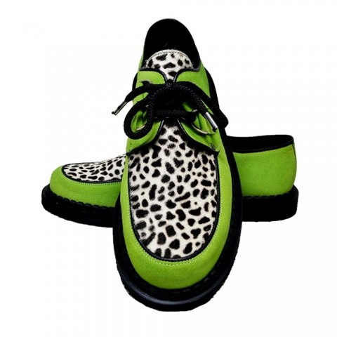 Zapatos Creepers Steelground unisex de ante verde y leopardo