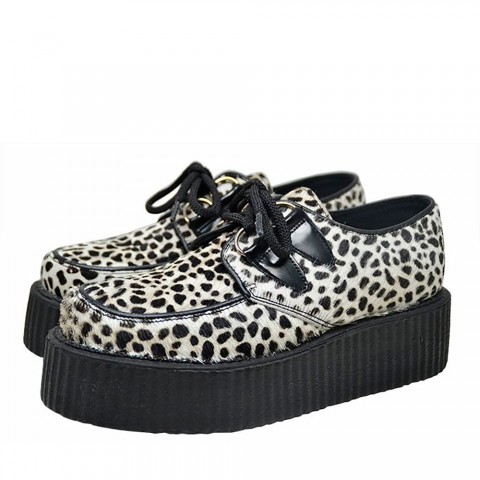 Zapatos Creepers Steelground unisex de leopardo blanco y negro