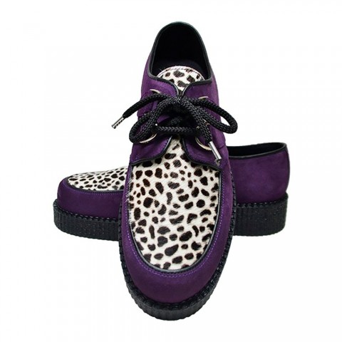 Zapatos Creepers Steelground unisex de ante violeta y leopardo