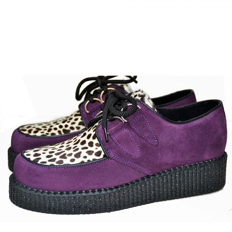 Zapatos Creepers Steelground unisex de ante violeta y leopardo