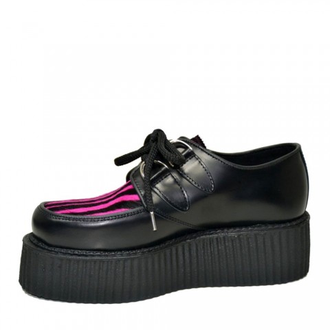 Zapatos Creepers Steelground unisex negros con cebra rosa