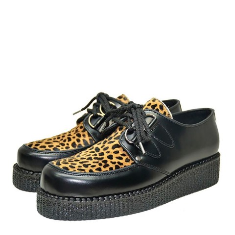 Zapatos Creepers Steelground unisex negros con leopardo y cordones