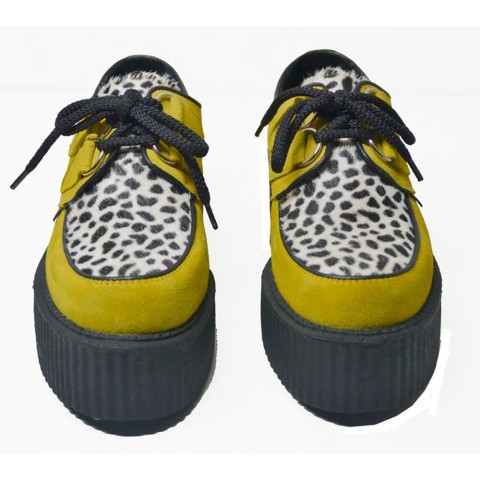 Zapatos Creepers Steelground unisex en ante mostaza con leopardo