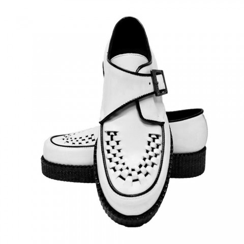 Zapatos Creepers Steelground unisex blancos de hebilla combinados con negro