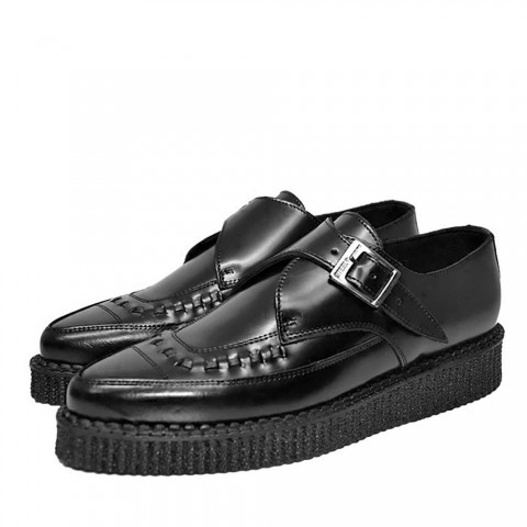 Zapatos Creepers Steelground unisex negros de punta con hebilla lateral