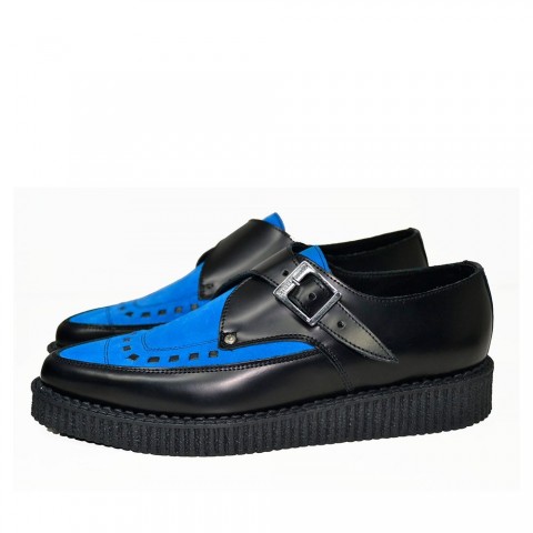 Zapatos creepers Steelground unisex de punta con hebilla en negro con azul