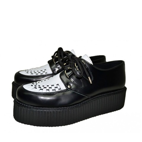 Zapatos creepers Steelground unisex en negro y blanco con suela doble