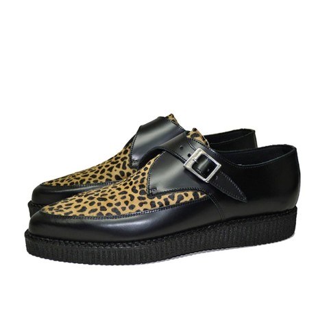 Zapatos Creepers Steelground unisex negros con leopardo y hebilla
