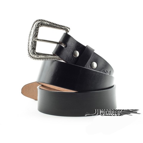 Cinturón unisex de Cuero Negro hecho a mano con hebilla intercambiable WG40