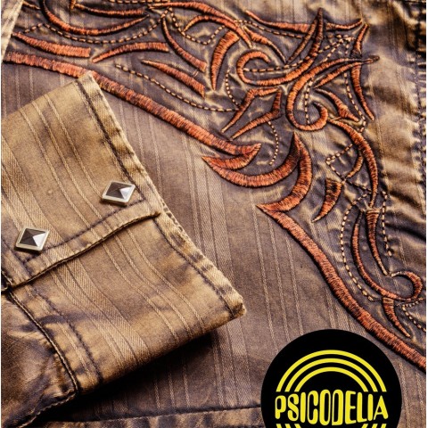 Camisa marrón en tela lavada con bordados cobre Fernando