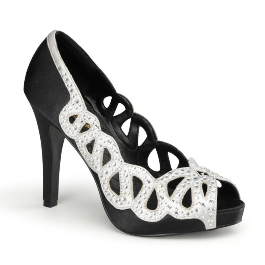 Zapatos Pin up Couture de satén con espirales blancas de pedrería