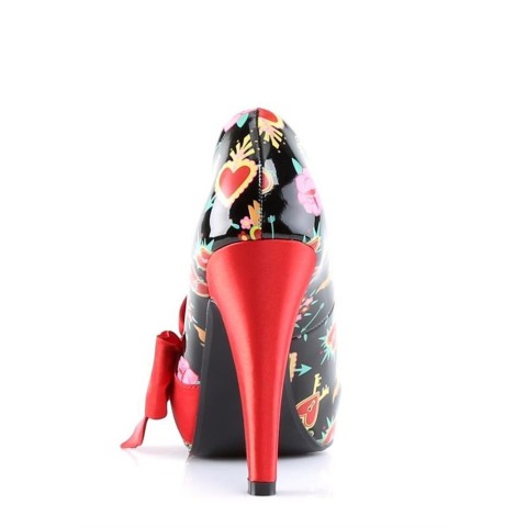 Zapatos Pin Up Couture Peep Toe con corazones y lazo de satén - Bettie-13
