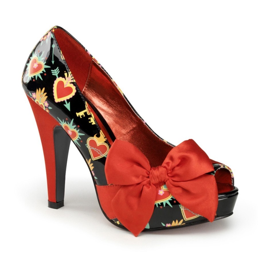 Zapatos Pin Up Couture Peep Toe con corazones y lazo de satén - Bettie-13