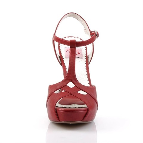 Sandalias Pin up Couture Peep Toe en rojo con escote en T y enrejado - Bettie-23