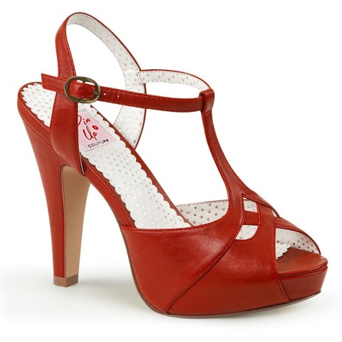 Sandalias Pin up Couture Peep Toe en rojo con escote en T y enrejado - Bettie-23