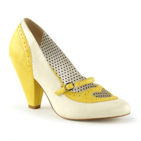 Zapatos Pin up Couture estilo oxford en blanco y amarillo con corazón - Poppy-18