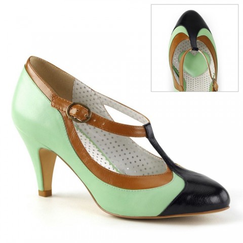 Zapatos Pin up Couture tricolor de tacón bajo - Peach-03-verde