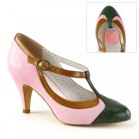 Zapatos Pin up Couture tricolor de tacón bajo - Peach-03 Rosa
