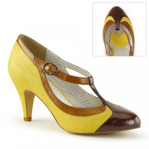 Zapatos Pin up Couture tricolor de tacón bajo - Peach-03 Amarillo