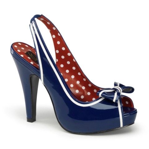 Sandalias Pin up Couture Peep Toe de charol azul con blanco y lacito - Bettie-04