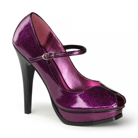 Zapatos Pin up Couture Mary Jane Peep Toe en morado brillante con plataforma - Pleasure-02G