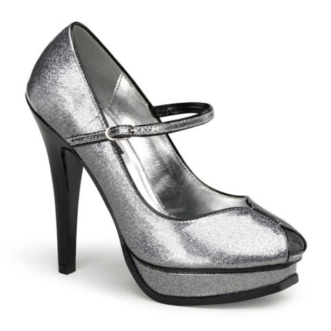 Zapatos Pin up Couture Mary Jane Peep Toe en plateado con plataforma - Pleasure-02G