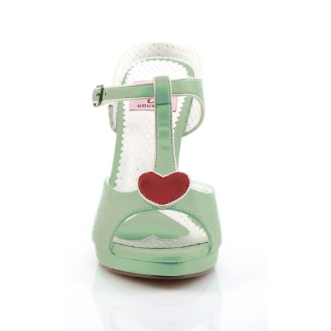 Sandalias Pin up Couture en verde con escote en T y corazón - Siren-09