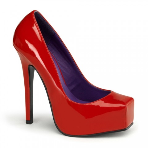Zapatos Devious de charol rojo con plataforma y punta cuadrada - Bondage-01